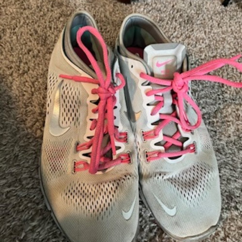 Gray and Pink Nike free sneakers